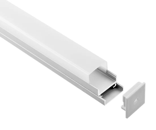 Profilo LED in alluminio da superficie con copertura acrilica di forma rettangolare
